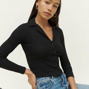 Reformation Ribbed Knit Button Down Top